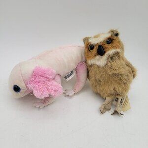Folkmanis Lot of Finger Puppets AXOLOTL & GREAT HORNED OWL Realistic Small Plush